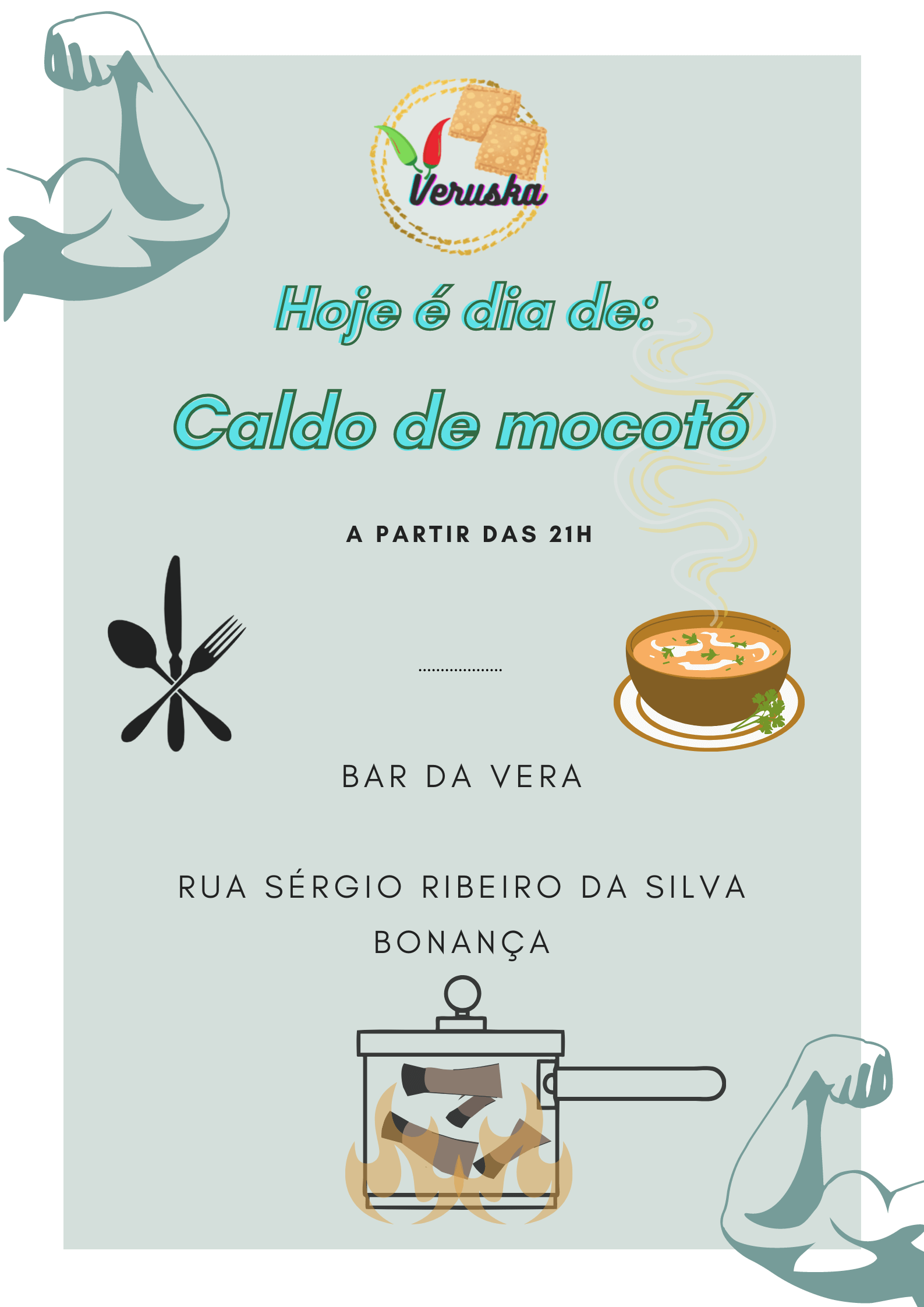 Banner anunciando caldo de mocotó no bar da Veruska
