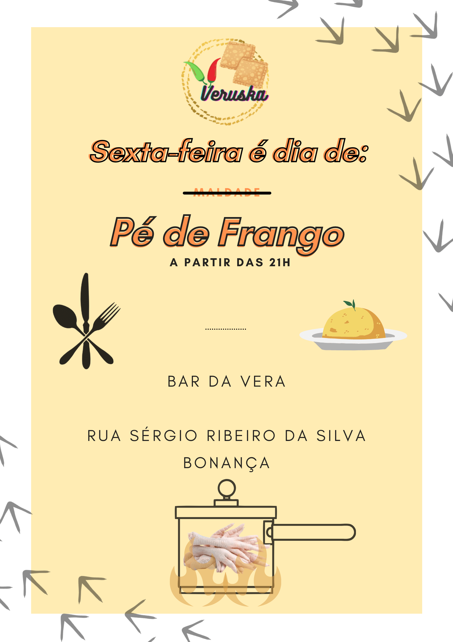 Banner anunciando pé de frango cozido com cuscuz no bar da Veruska